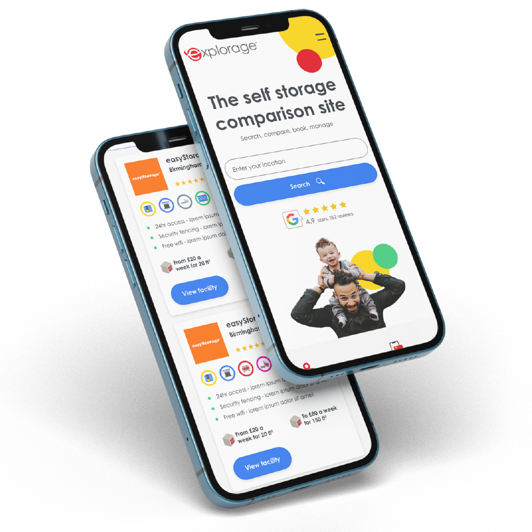 two phones displaying explorage.com website
