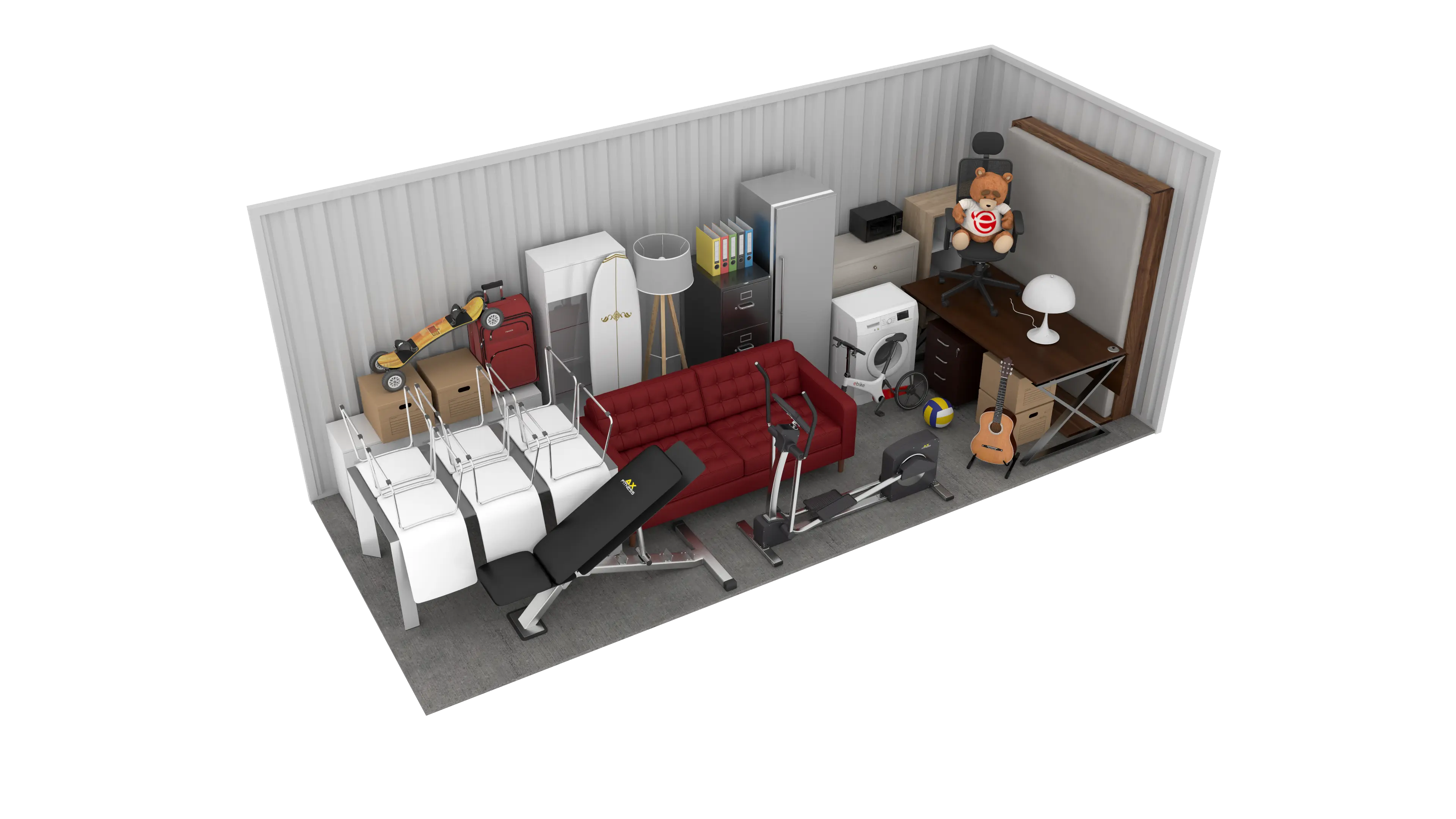 Isometric still of a storage unit with a size of 160 sqft