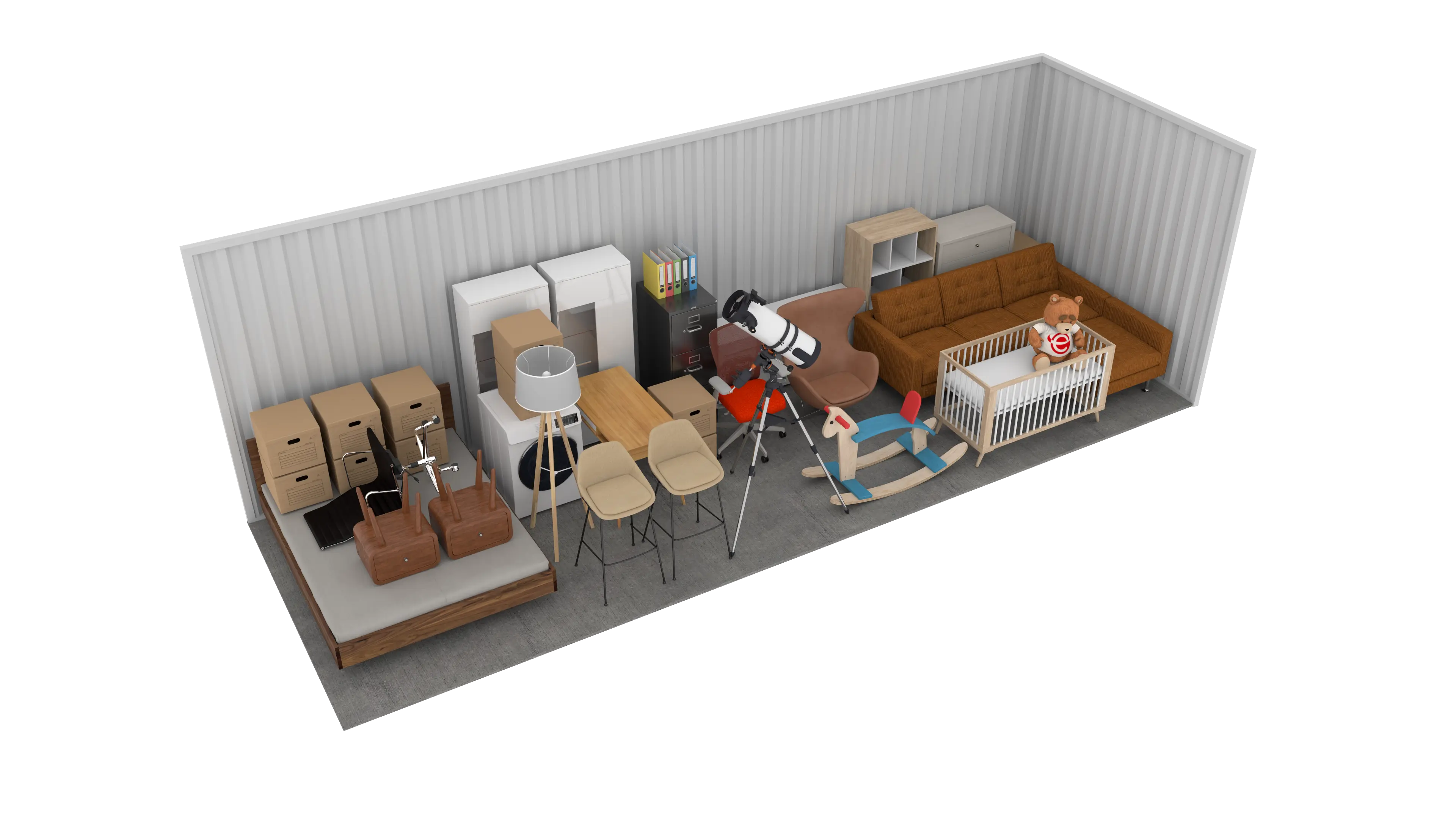 Isometric still of a storage unit with a size of 200 sqft