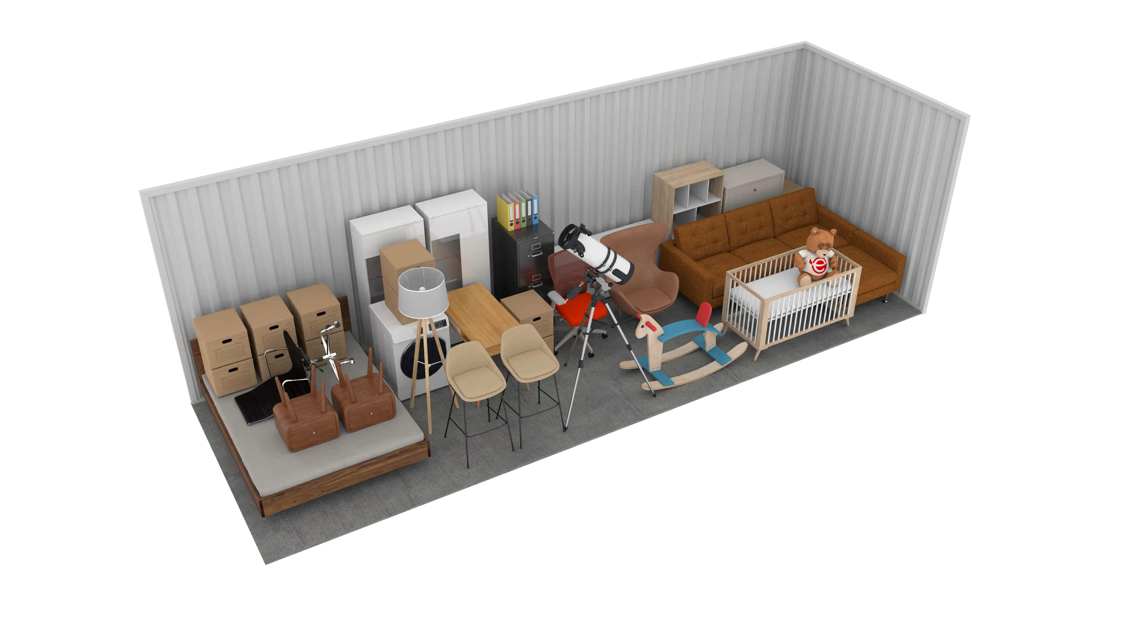 Isometric still of a storage unit with a size of 210 sqft