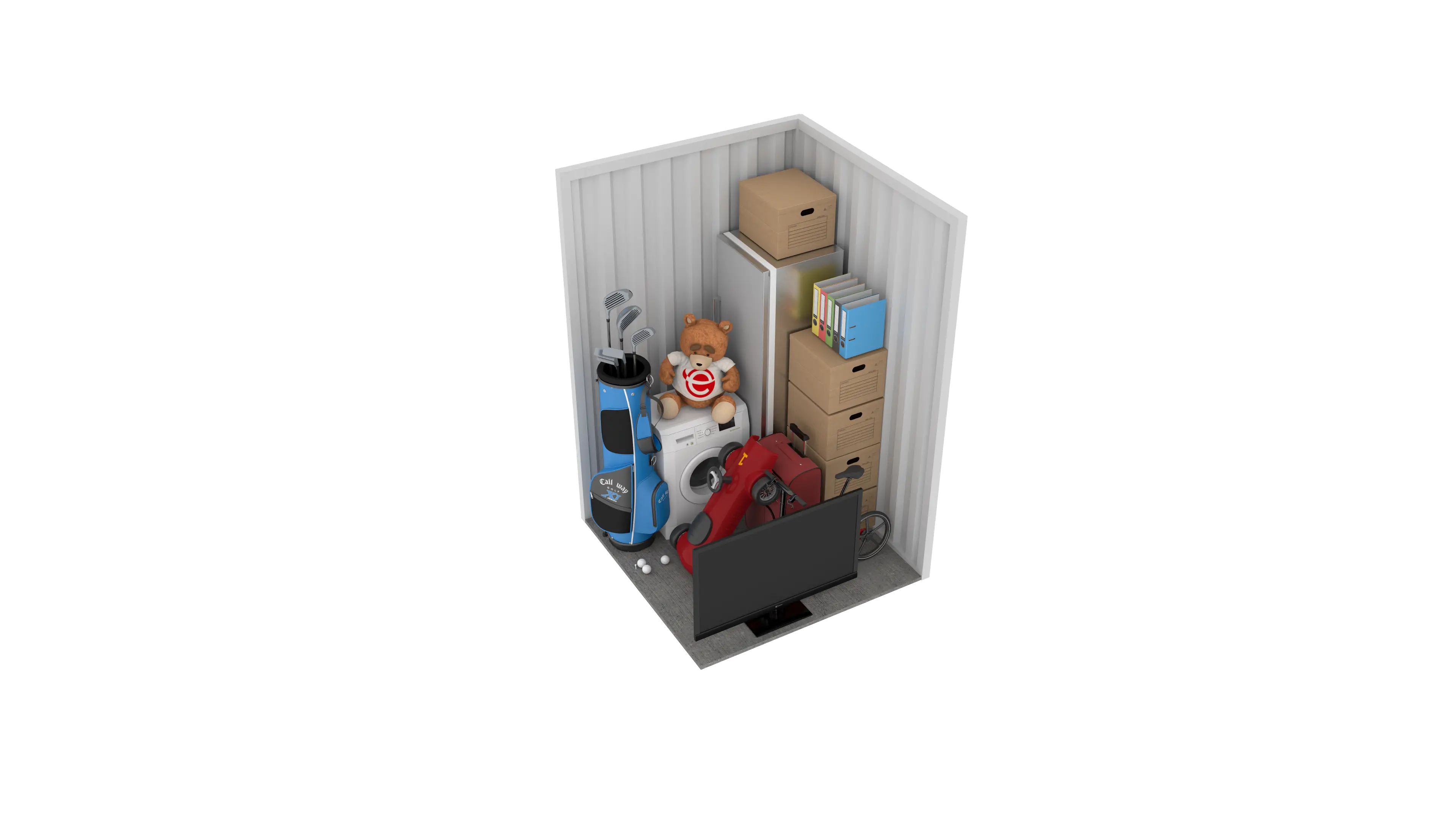 Isometric still of a storage unit with a size of 28 sqft