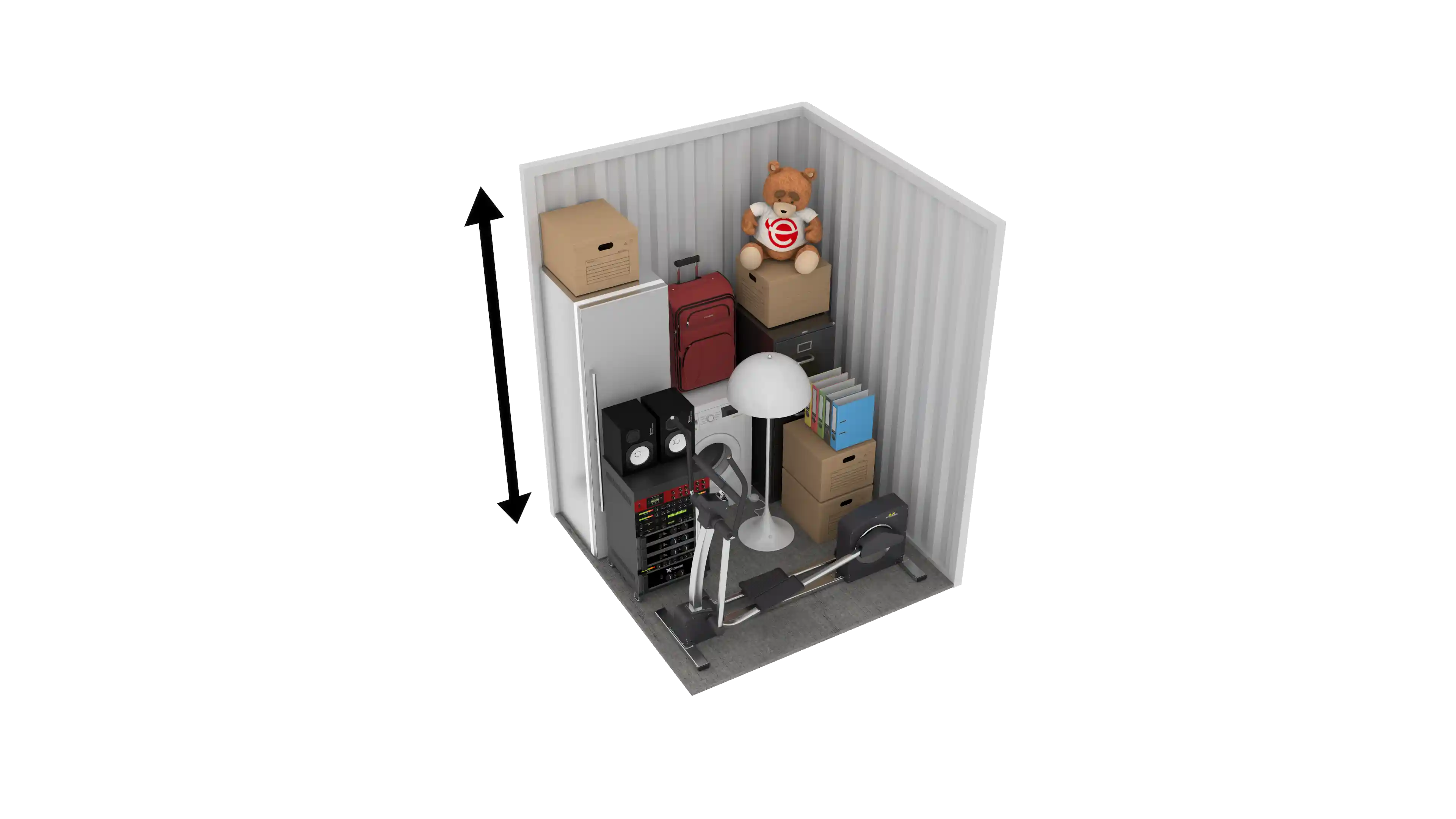Isometric still of a storage unit with a size of 38 sqft