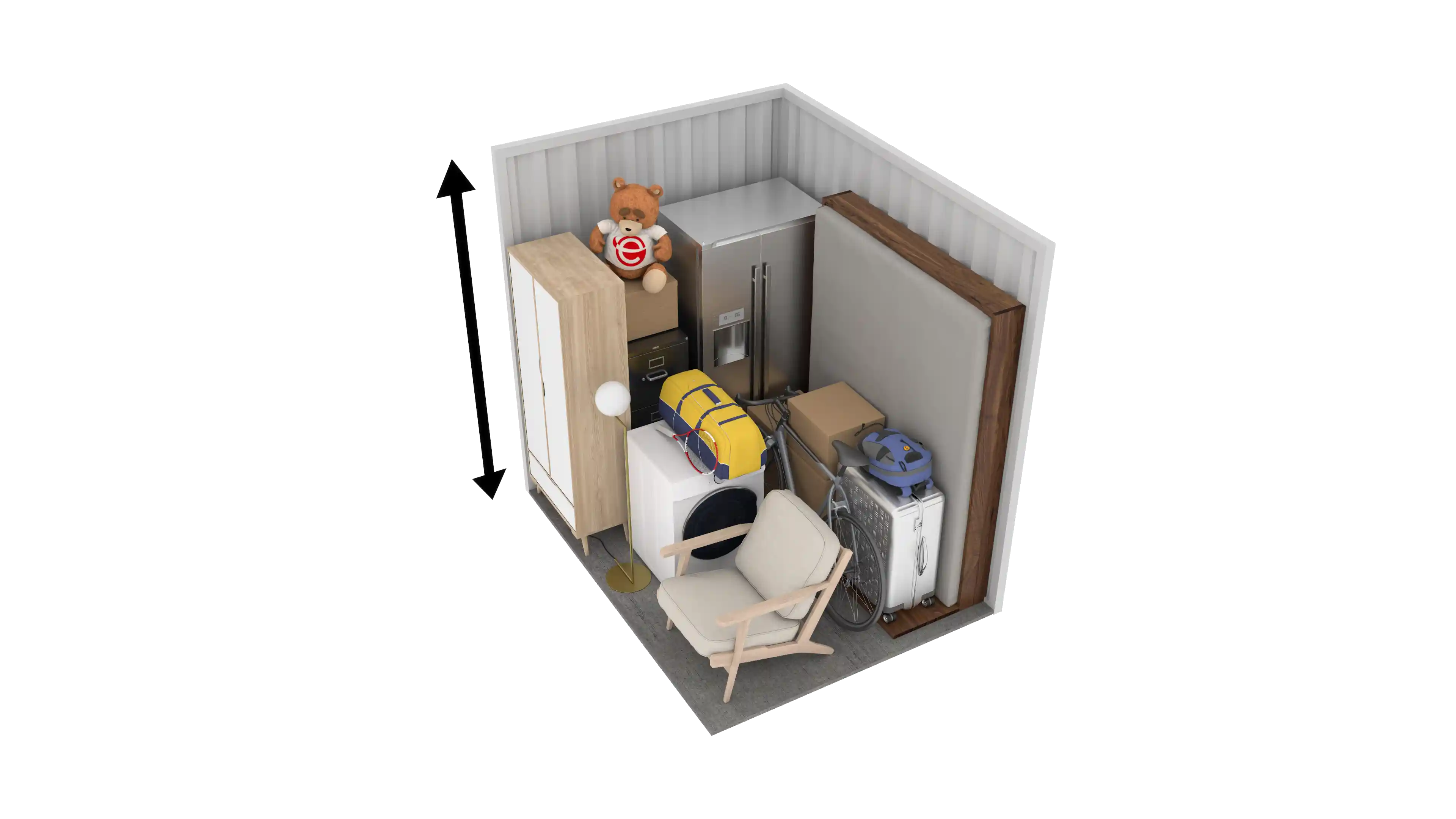Isometric still of a storage unit with a size of 56 sqft
