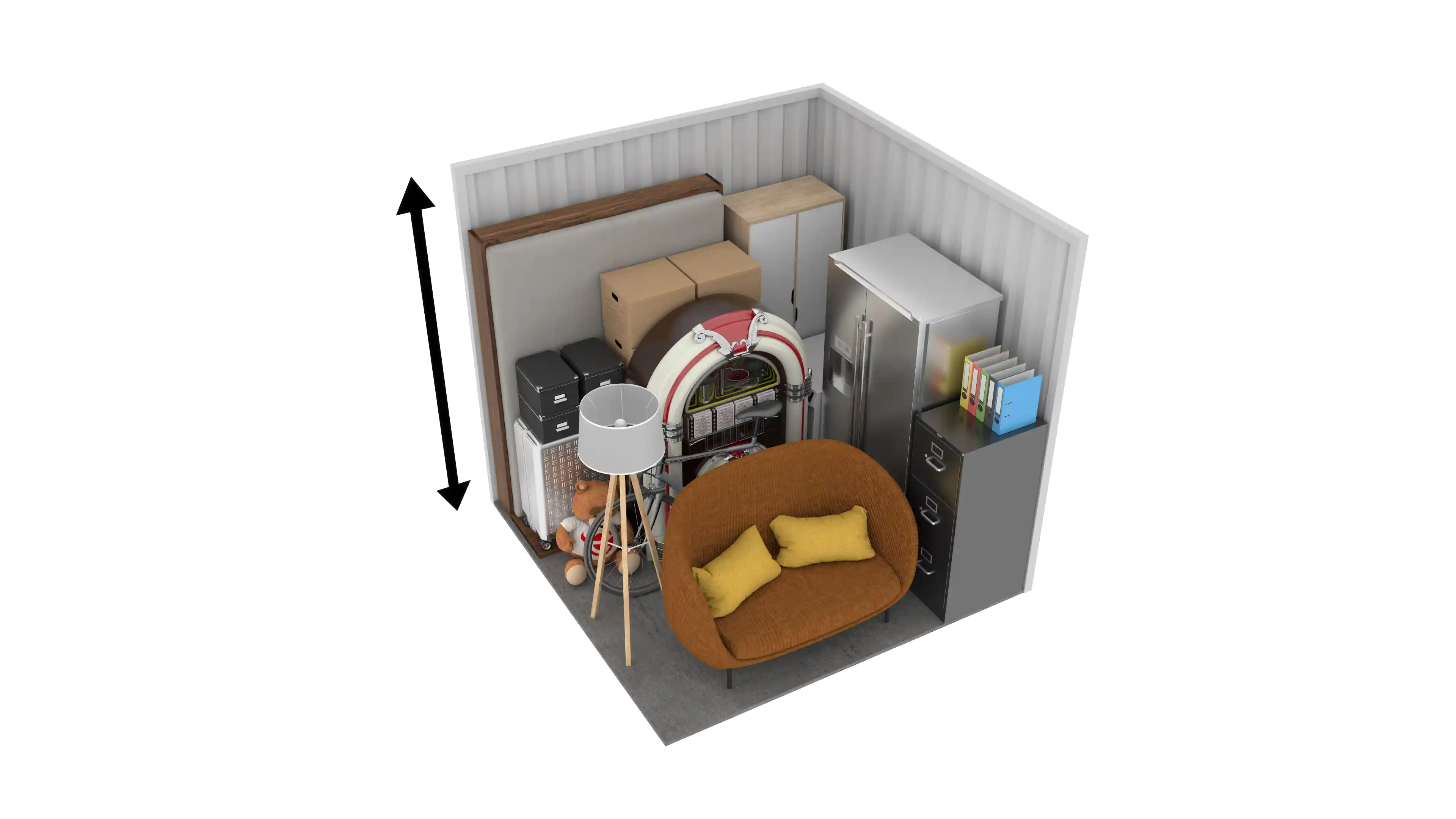 Isometric still of a storage unit with a size of 65 sqft
