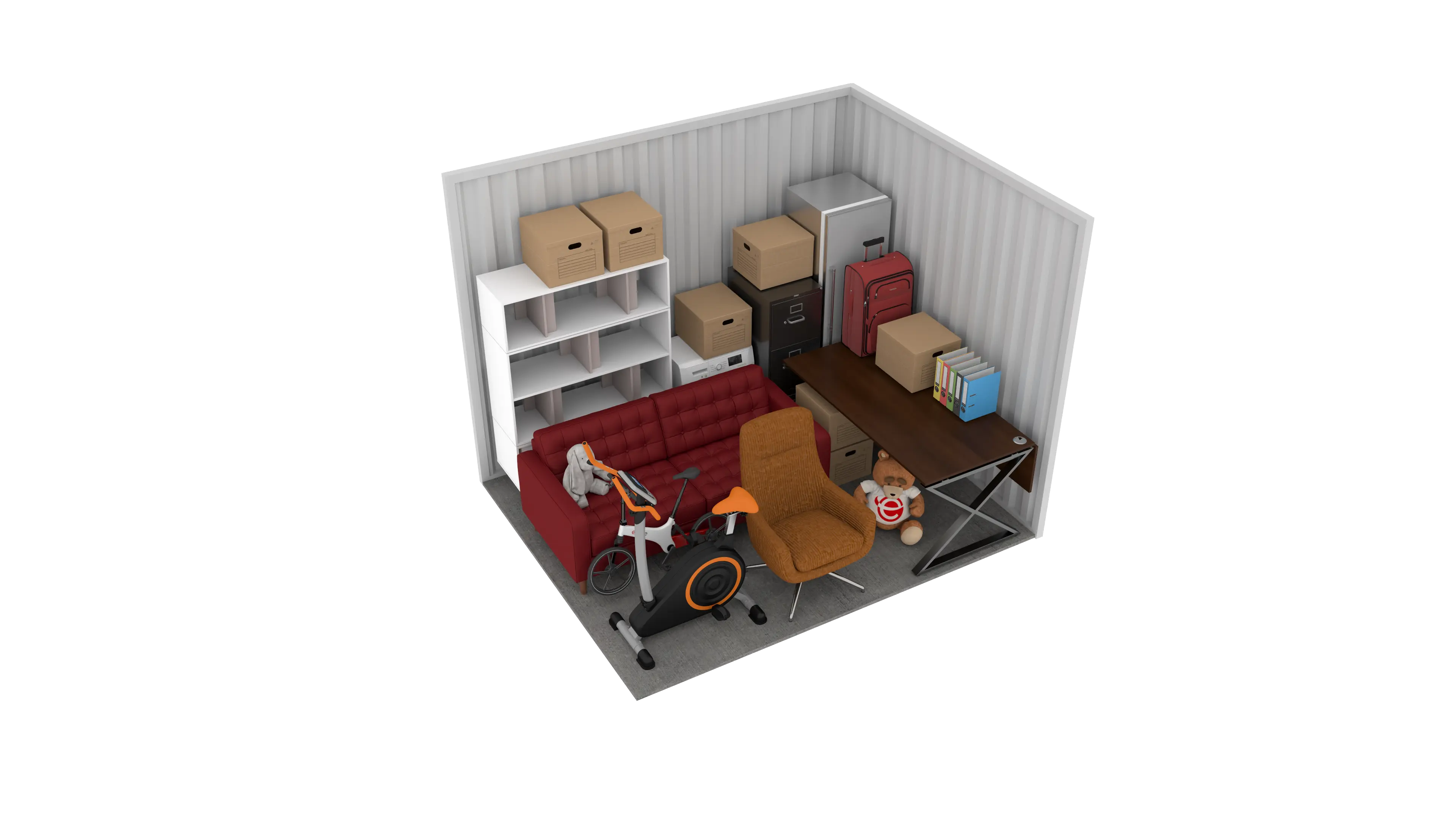 Isometric still of a storage unit with a size of 90 sqft